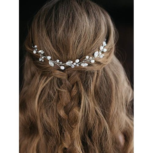 JAKAWIN Bride Pearl Wedding Hair Vine Rhinestone Hair Piece Crystal Bridal Hair Accessories for Women HV192 (1 Silver)