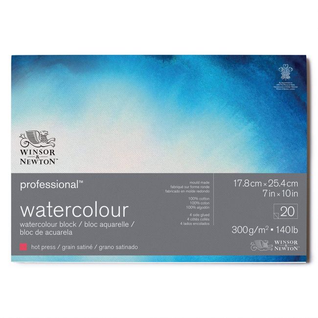 Winsor & Newton 19102005 Windsor & Newton Professional Watercolor Paper Block Bright Natural White Fine 10.0 Ounce 17.8 x 25.4cm 20 Sheets