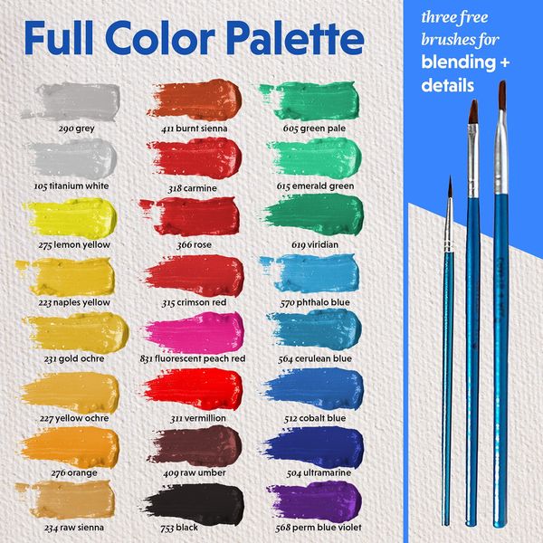 Crafts 4 ALL Acrylic Paint Set - 24 for Canvas, Wood, Ceramic, Fabric - Non-Toxic, Vibrant Pigments for Beginners and Professional Artists - Art Supplies Gifts for Kids & Adults