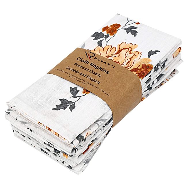 Ruvanti Cloth Napkins 6 Pack 18x18 Inch Dinner Napkins, Soft & Absorbent 100% Cotton Napkins Cloth Washable & Reusable. Linen Napkin for Christmas, Thanksgiving Dinner, Weddings Parties - Grey Floral