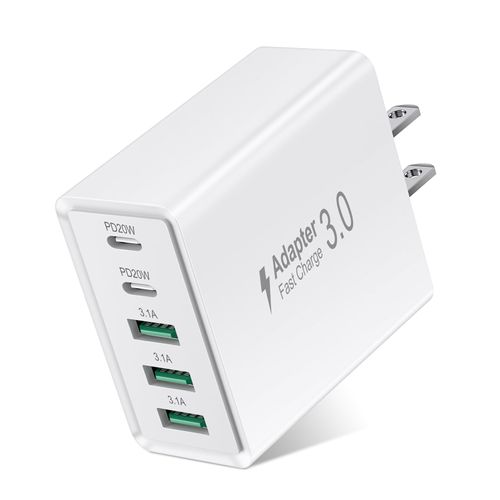 USB C Charger Block 50W 5Port Type C Fast Charging Blocks Multiport USB Wall Charger Plug Adapter Outlet Cube Box Brick Phone Accessories for iPhone 16 15 Pro Max XS, iPad, Tablet (White)