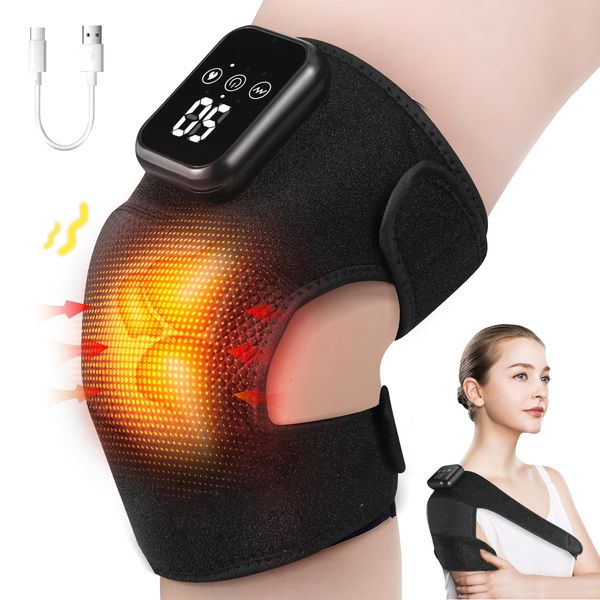 Knee Massager Cordless, Heated Knee Massager, Rechargeable Knee Brace Warmer with 3 Heating Levels & Vibration, 3 in 1 Heated Knee Pads, Heating Vibration Massage for Knee/Elbow/Arthritis