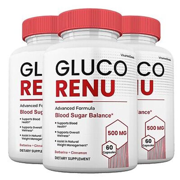 Gluco Renu Capsules, Max Strength Formula, GlucoRenu Blood Supplement (3 Pack)