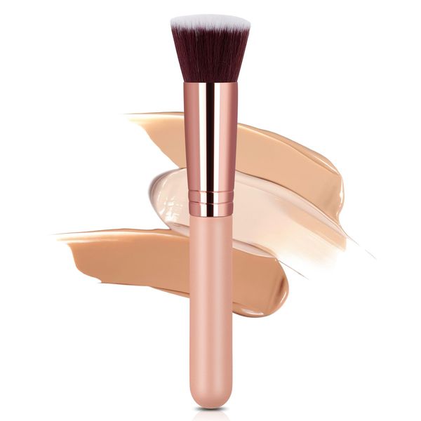 AOOWU Make Up Pinsel, Schminkpinsel Kosmetikpinsel Makeup Brush, Flat Top Foundation Pinsel für Gesicht, Puderpinsel Make-Up Pinsel & Zubehör für Cremige, Pudrige Oder Flüssige Foundation(Roségold)