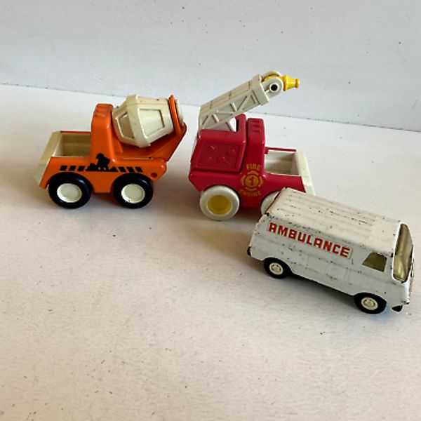 1987 Tonka Cement Mixer Truck Plastic Fire Engine Toddler Toy Ambulance Steel