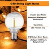 abulber G40 Led Outdoor String Light Bulbs,Shatterproof Waterproof, E12 Base Replacement Globe Light Bulbs,Plastic 0.6W 120V 2700K Warm White 25 Pack.