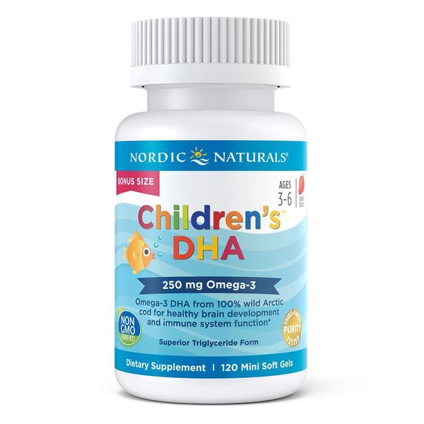 Nordic Naturals Children&#39;s DHA Nordic Naturals DHA Omega-3 Fish Oil Strawberry Flavor for Children Ages 3-6, 120 Softgels