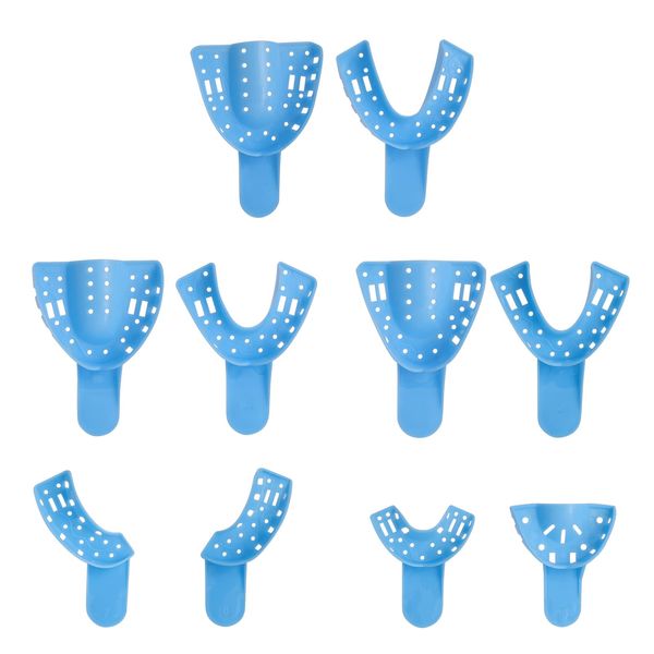 10 PCS Dental Impression Trays Disposable Plastic Small Medium Large Autoclavable Perforated Impression Trays Set Blue