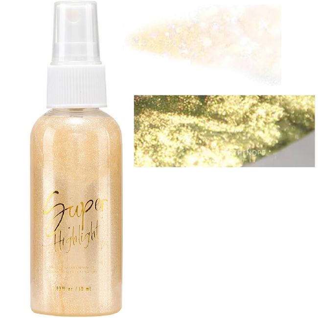 Body Glitter Spray, Moisturizing Liquid Highlighter Quick-Drying Non-Sticky for Woman Face Hair Body Glitters Shiny Makeup. (Gold)