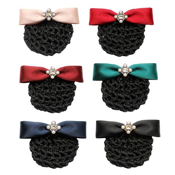 MOHSILY 4 PCS Womens Snood Barrette Hair Ties Clip Bowknot Hairnet Bun Cover Set (One Size, 6 Pack 1)