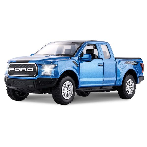 SASBSC F150 Pickup Truck Toys for Boys Age 3-8 Raptor Toy Trucks for Boy Ages 4-7 Diecast Metal Model Truck with Light and Sound Pull Back Toy Cars Gifts for 3+ Year Old Kids(Blue)