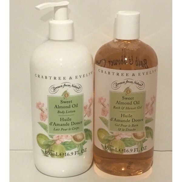 Crabtree & Evelyn Sweet Almond Oil Bath Shower Gel & Body Lotion 16.9oz Each New