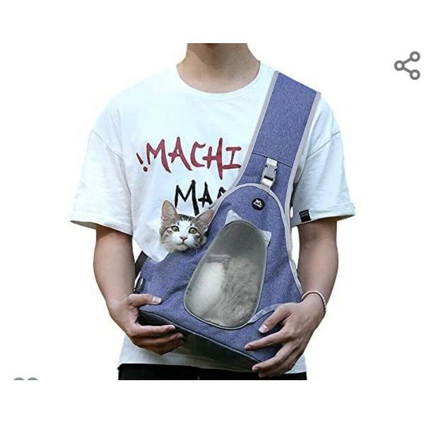 Pet Sling Carrier Shoulder Bag, Denim Blue, Size M