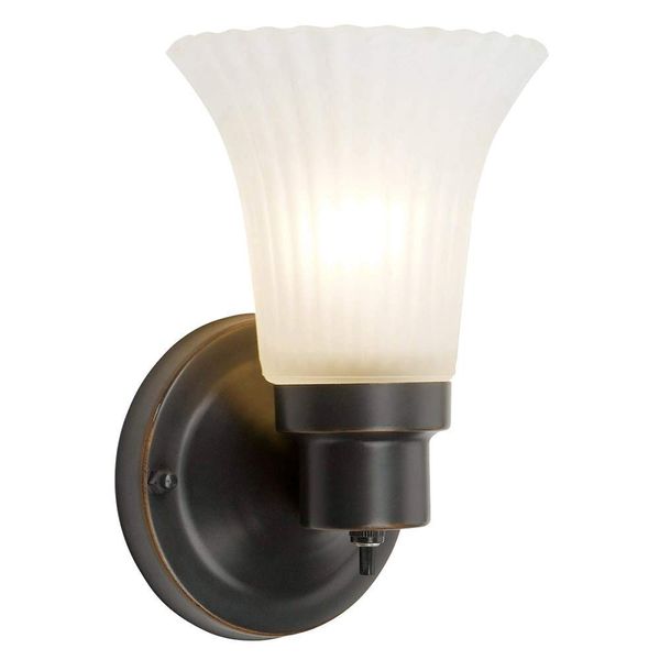 Design House 505115 Village 1-Light Indoor Dimmable Wall Sconce Frosted Flute Glass with Twist On/Off Switch for Bathroom Bedroom Hallway, 8.25" H x 5.1" W, Oil-Rubbed Bronze