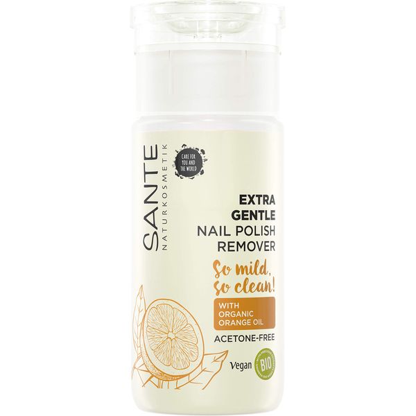 SANTE Naturkosmetik Extra Gentle Nail Polish Remover, solvente per unghie con olio di arancia biologico e alcool biologico, privo di acetone, delicato e nutriente, vegano, 100 ml