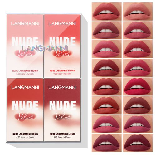 Joyeee 16Pcs Matte Texture Lip Gloss Set, Lucidalabbra Liquido con Confezione Regalo, Rose Nude Red Lip Gloss Lip Stain Trucco Labbra Antiaderente Set Regalo per Moglie