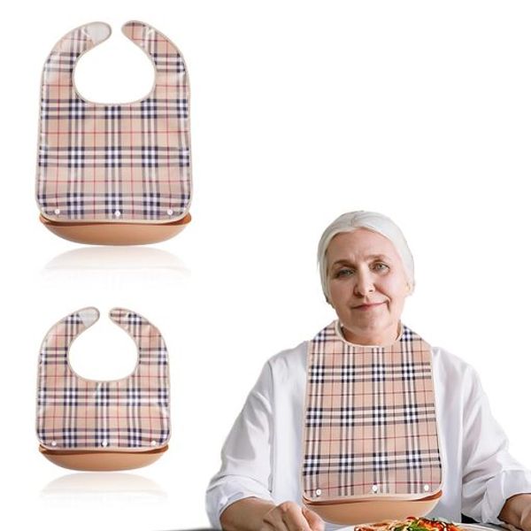 [ZTFT] Set of 2 nursing aprons (1 each of medium size and small size) Meal aprons for adults, nursing aprons for the elderly, waterproof, 3D pockets, waterproof aprons for the elderly, stain-resistant, fully washable, reusable, khaki