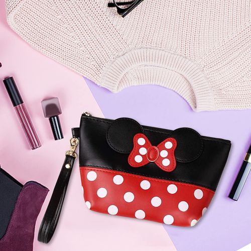 Mouse Ears Style Polka Dot Cosmetic Bag, Women's Cartoon Make-Up Bag / Mini Purse / Handbag for Keys, Headphones, Lipstick, red black