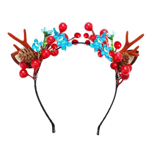 Jxuane Christmas Headband,Christmas Flower Deer Headband Flower Antlers Headband Flower Antlers hair piece Animal Horns Headwear Flower Antlers Hair Accessories for Girls and Women