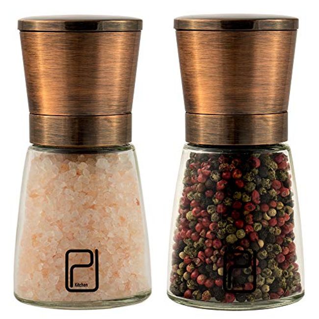 Salt and Pepper Shakers Grinders Refillable Stainless Steel,Adjustable  Coarseness Mills Glass Material (single package)