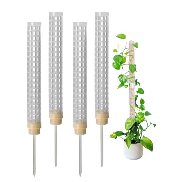 S.fields.inc Mosport Posts Set of 4 Connectable Ornamental Plants Monstera Plastic Gardening Plant Support (White)