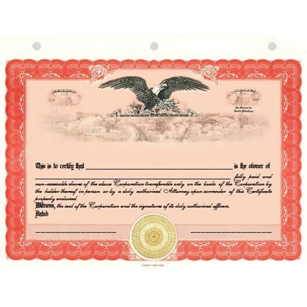 20 Red CorpKit Standard Wording Corporation Stock Certificates (Eagle Border)