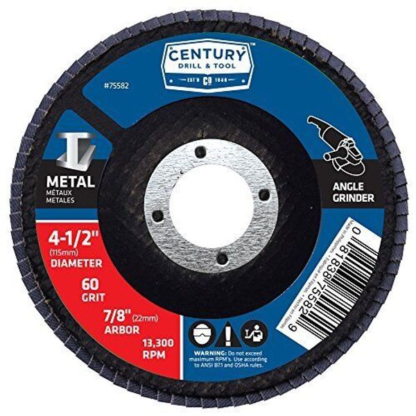 Century Drill 75582 Angle Grinder Flap Disc, 60 Grit, 7/8" Arbor