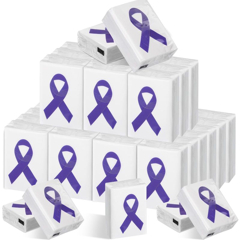 Fullhawl 36 Pack Cancer Awareness Ribbon Pocket Tissues Purple Ribbon ...