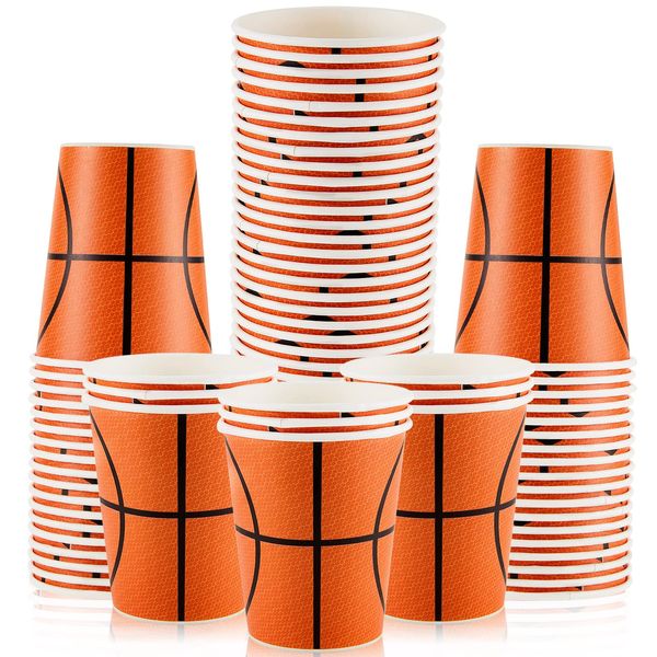 Cunhill 36 Pcs 9 oz Basketball Party Paper Cups Party Supplies Disposable Cups Paper Drinking Cups for Birthday Party Decorations Sport Picnics