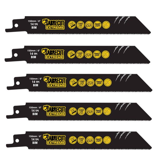 5 x SabreCut SCRS922BF_5 150mm 14 TPI S922BF Fast Wood and Metal Cutting Reciprocating Sabre Saw Blades Compatible with Bosch Dewalt Makita and many others