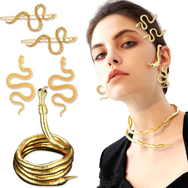 JeVenis Gold Medusa Snake Necklace Snake Hair Clip Snake Earring Snake Ear Cuff Medusa Party Accessories Snake Accessories