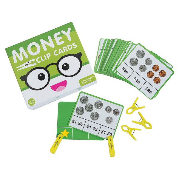 Fun Express Self-Checking Laminated Money Clip Cards for Kids 5" x 4" Size – Fun Educational Activities for Learning & Skill Development – 56 Pieces