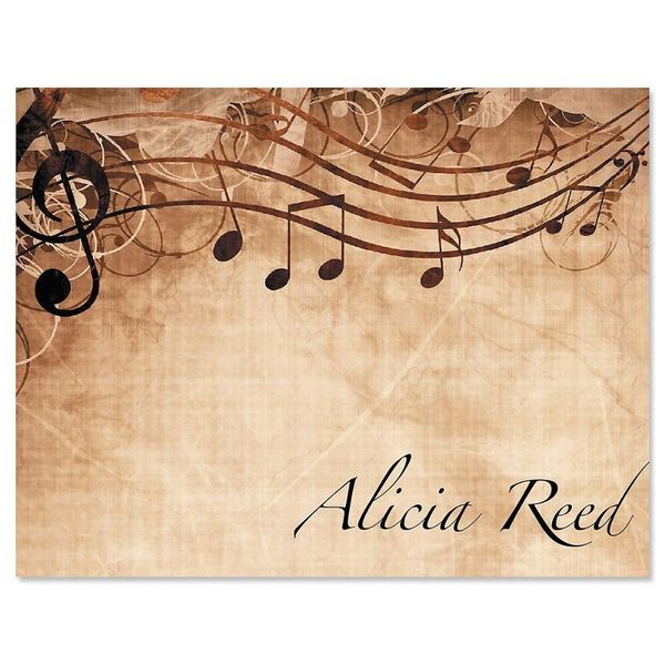 Sheet Music Personalized Note Card Set - 24 Cards with White Envelopes, 4¼ x 5½ Inch Size, Blank Inside, Add a Name, For Music Teacher Gift, Musician Gift…