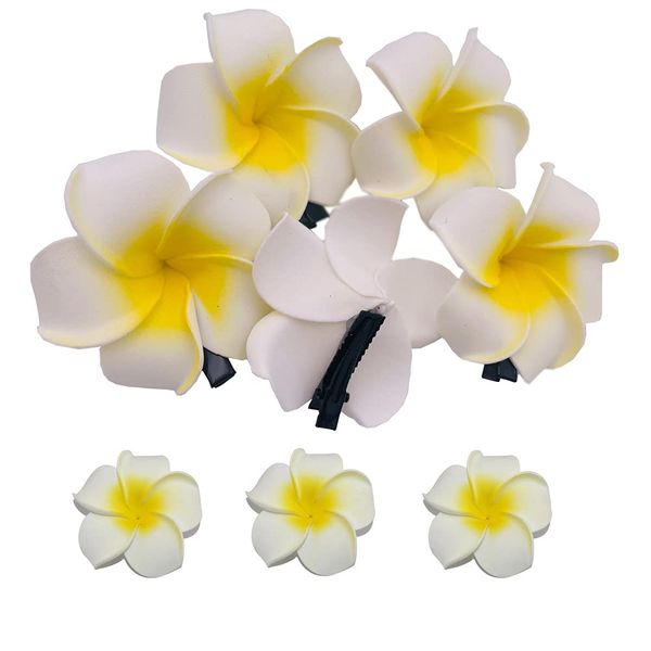 VASANA 12 Pcs Yellow Hawaiian Plumeria Foam Flower Hair Clip Hairpin Barrettes Hair Accessories Hair Accessory for Beach Party Holiday Wedding Event Decoration