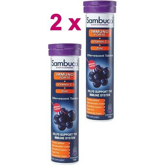 2 x Sambucol Effervescent Tablets ( 15  ) Black Elderberry + Vitamin C + Zinc