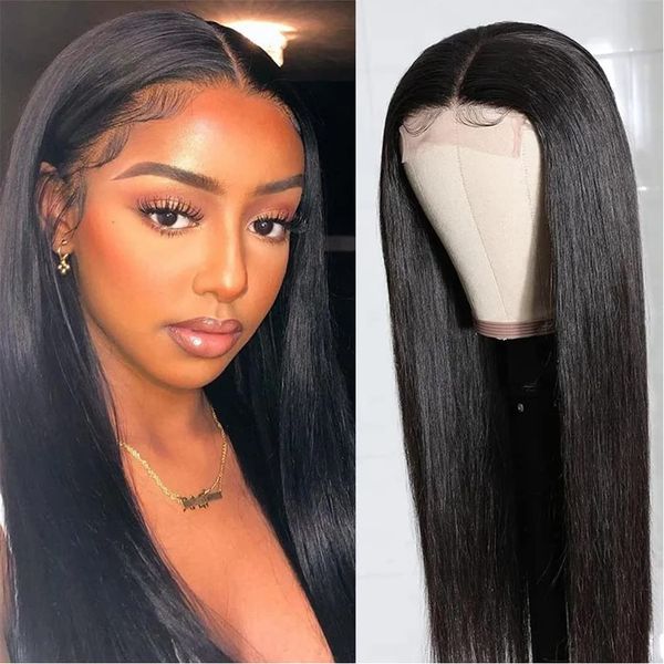 YLOIJO Lace Front Wigs Synthetic Artificial Human Hair Pre-Plucked and 1 wig hairnet, Long Straight Dark Black Middle Part Heat Resistant Soft Hair for Black Women Daily(26 Inch)