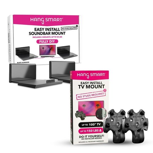 HangSmart TV & SoundBar Mount Bundle No Stud Easy Install, Universal Wall Mounts for Up to 150LBS & SoundBars Up to 50LBS Fits Most TVs & SoundBars with Hardware Included