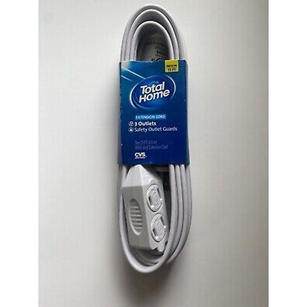 Total Home 3-outlet 15 ft White Extension Cord 16/2 Polarized Plug Outlet Covers