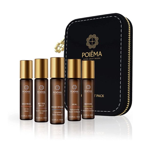 Poiema Pocket Pack Essential Oil Set in Pouch, 5 Roll-On Essential Oils for Skin