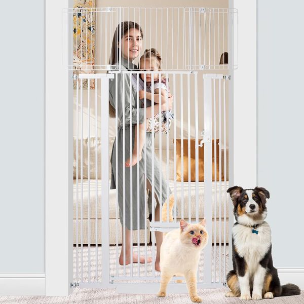 71 Inch Extra Tall Pet Gate Baby Gate with Small Cat Door, Adjustable 29.55" and