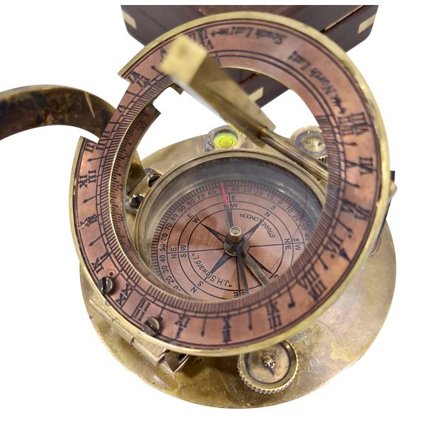 CollectiblesBuy Marine Sundial Compass Vintage Antique Finish with Box, 3 inch, Brown Navigational Instrument Small Pocket Nautical Gift