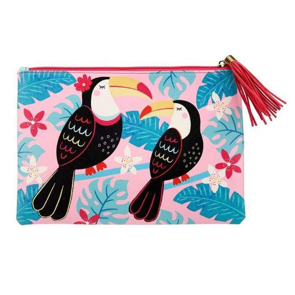 Sass & Belle Tiki Toucan Pouch, Black/Multi, 23.5 x 17cm