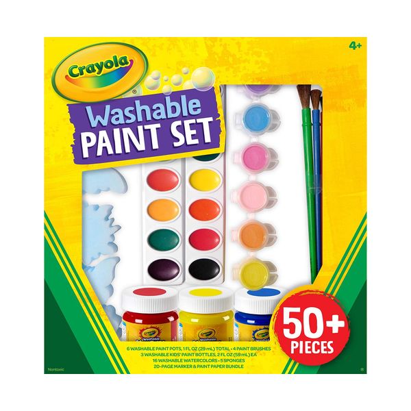 Crayola Washable Kids Paint Set (50pcs), Includes Watercolor & Washable Paints, Painting Paper, Paint Sponge, Kids Paint Brushes