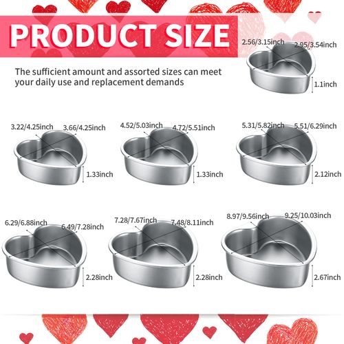 Sieral 7 Pcs Valentine‘s Day Aluminum Heart Shaped Cake Pans Set 3/4/ 5/6/ 8/10 Inch DIY Nonstick Baking Pan with Removable Bottom Cake Dessert Baking Mould Valentine‘s Day Supplies