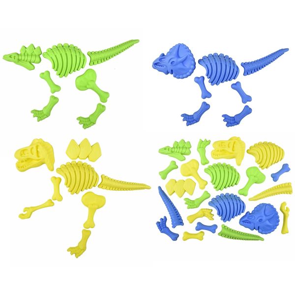 Zugar Land Dinosaur Fossil Sand Mold Beach Set (3 Dinosaurs Yellow, Green and Blue) Plastic. 22 Pcs. Young Paelontologist Kit. in Mesh Bag.