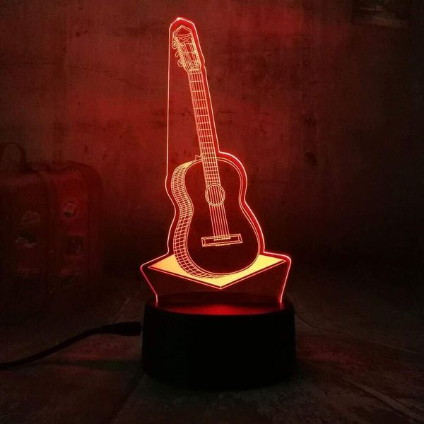 3D Rock & Roll Guitar LED Light 7 Color Changing Table Lamp Night Light NEW