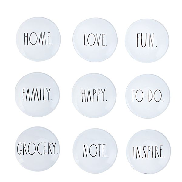 Rae Dunn Decorative Fridge Magnets – 9 Piece Cute Glass Magnets for Refrigerator – Magnets for Office Kitchen Magnets for Locker - Inspirational Magnets for Home and Family (White)