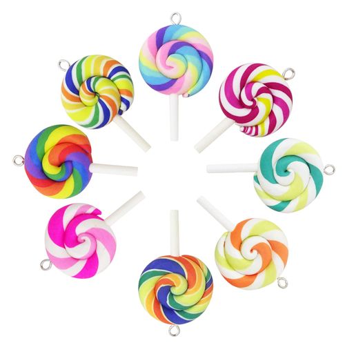 Honbay 8PCS Colorful Polymer Clay Lollipops Charms Pendant Candy Pendant for Earrings Bracelets Necklaces Jewelry Making and DIY Crafts