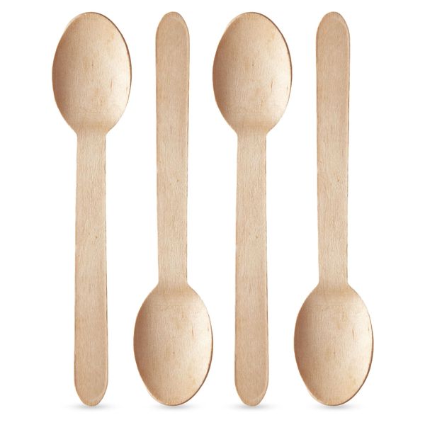 Chef Royale 100 Disposable Wooden Spoon - Eco Friendly Spoons Set - Biodegradable and Compostable Bamboo Wooden Cutlery Set for Christmas Parties Picnics,Weddings,Office (100 Wooden Spoons)