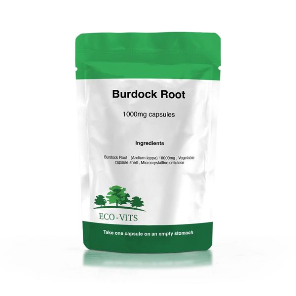 ECO-VITS Burdock Root (1000MG) 60 CAPS. Recyclable Packaging. Sealed Pouch